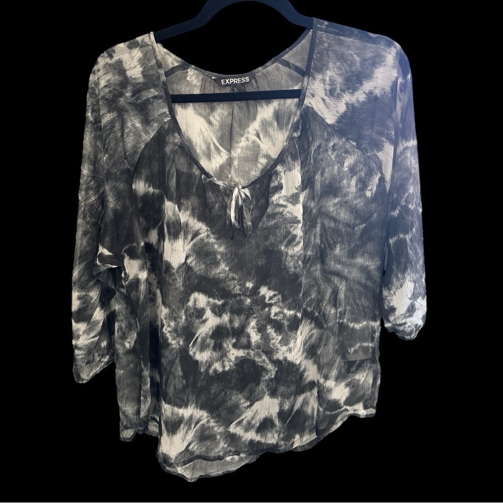 Express Black and Gray Women's Top, sz Medium, Sheer